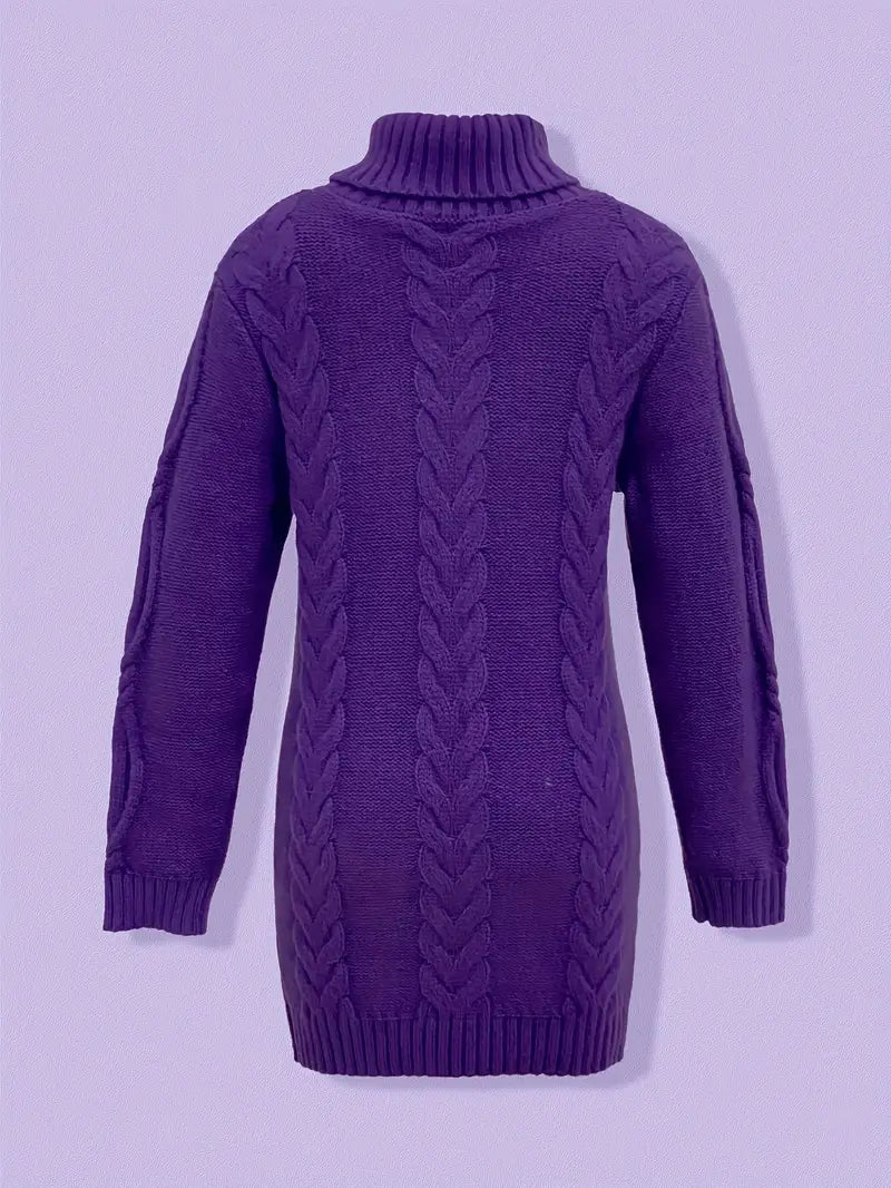 Women's Chunky Cable-Knit Turtleneck Sweater | Oversized Hip-Length Fit, Long Sleeves | 8 Colorways | One Size