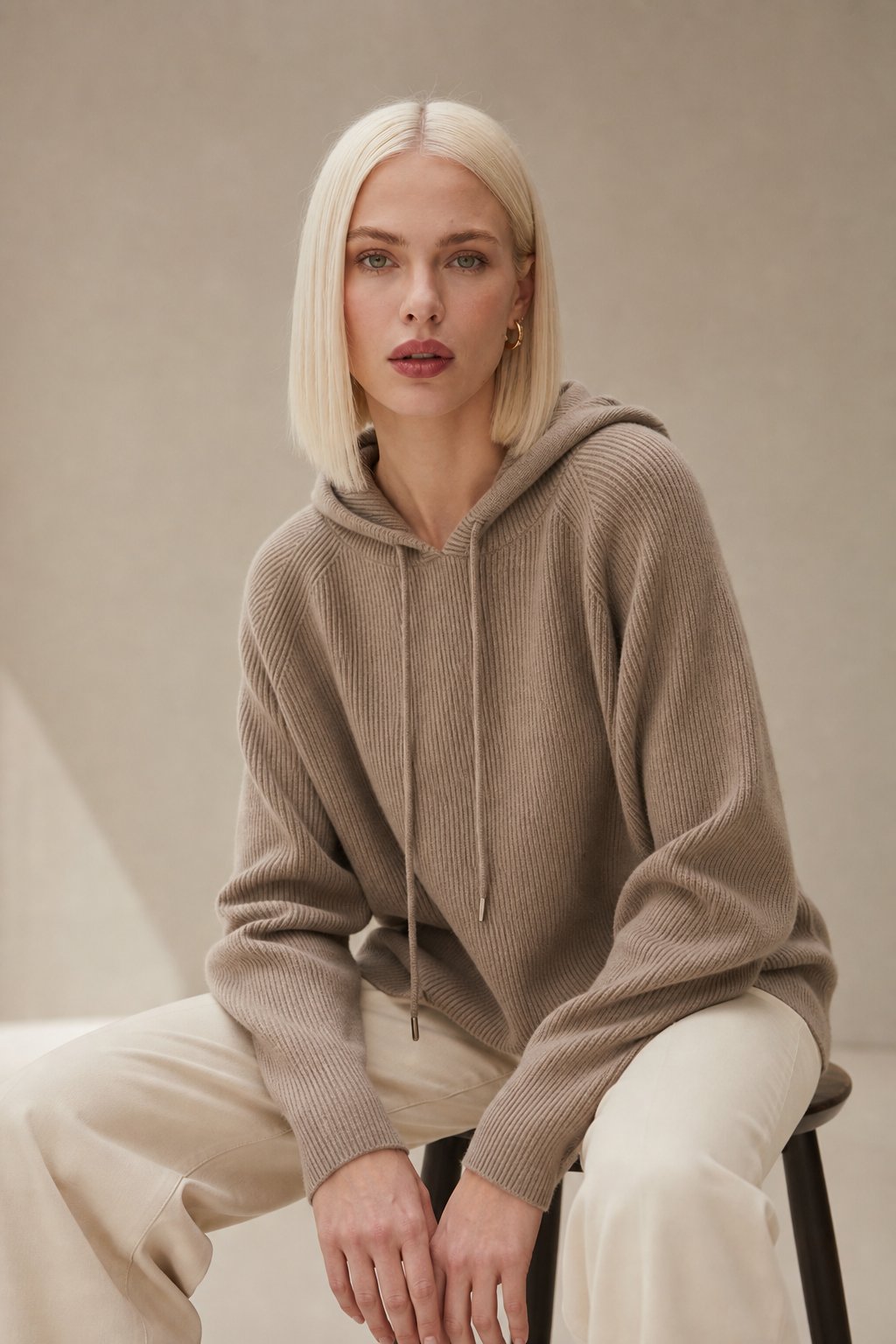 April Womens Cashmere Blend Hoodie in Camel