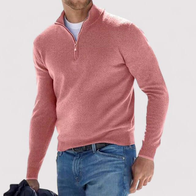 Jacob Mens Half-Zip Sweater, Lightweight Warmth in Pink