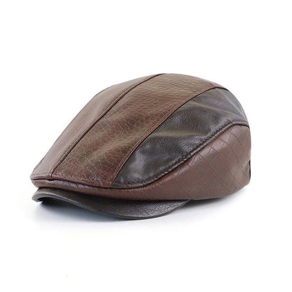 Paul - Men's Retro Cap Hat in PU Leather with Stitched Crocodile