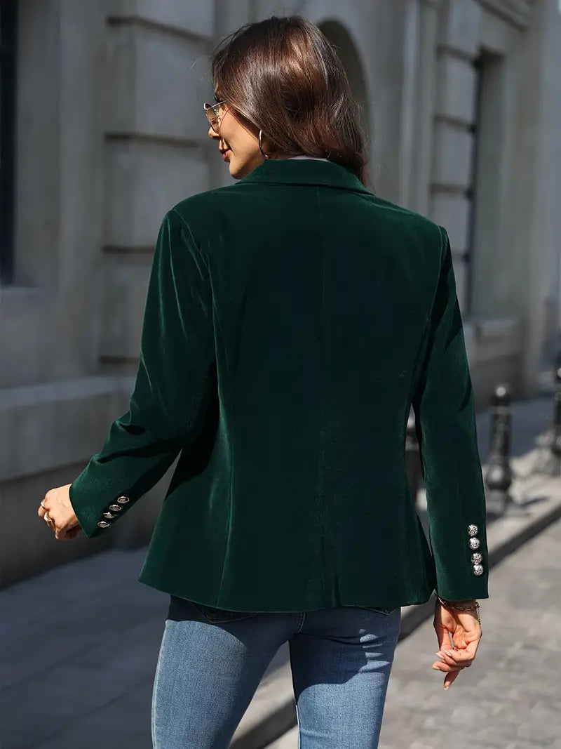 Women's Velvet Blazer, Figure-Flattering Cut | Plush Soft-Touch Fabric, Subtle Sheen | Black, Blue, Green or Red | S–2XL