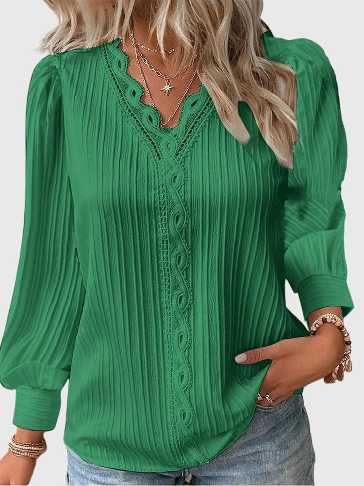 Andrea Womens Pullover Blouse with Tailored Silhouette in Green