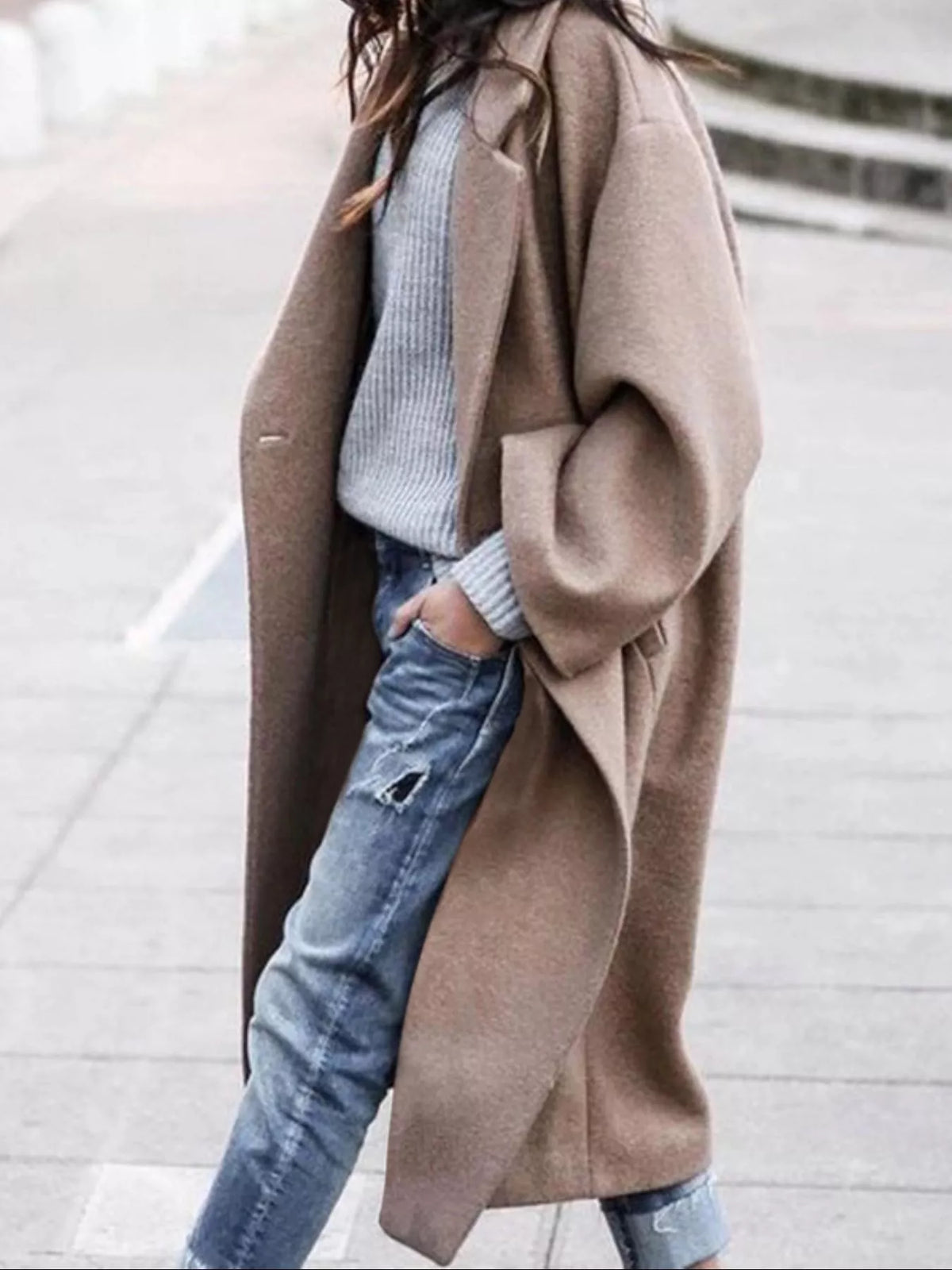Carly Womens Oversized Long Winter Coat in Khaki