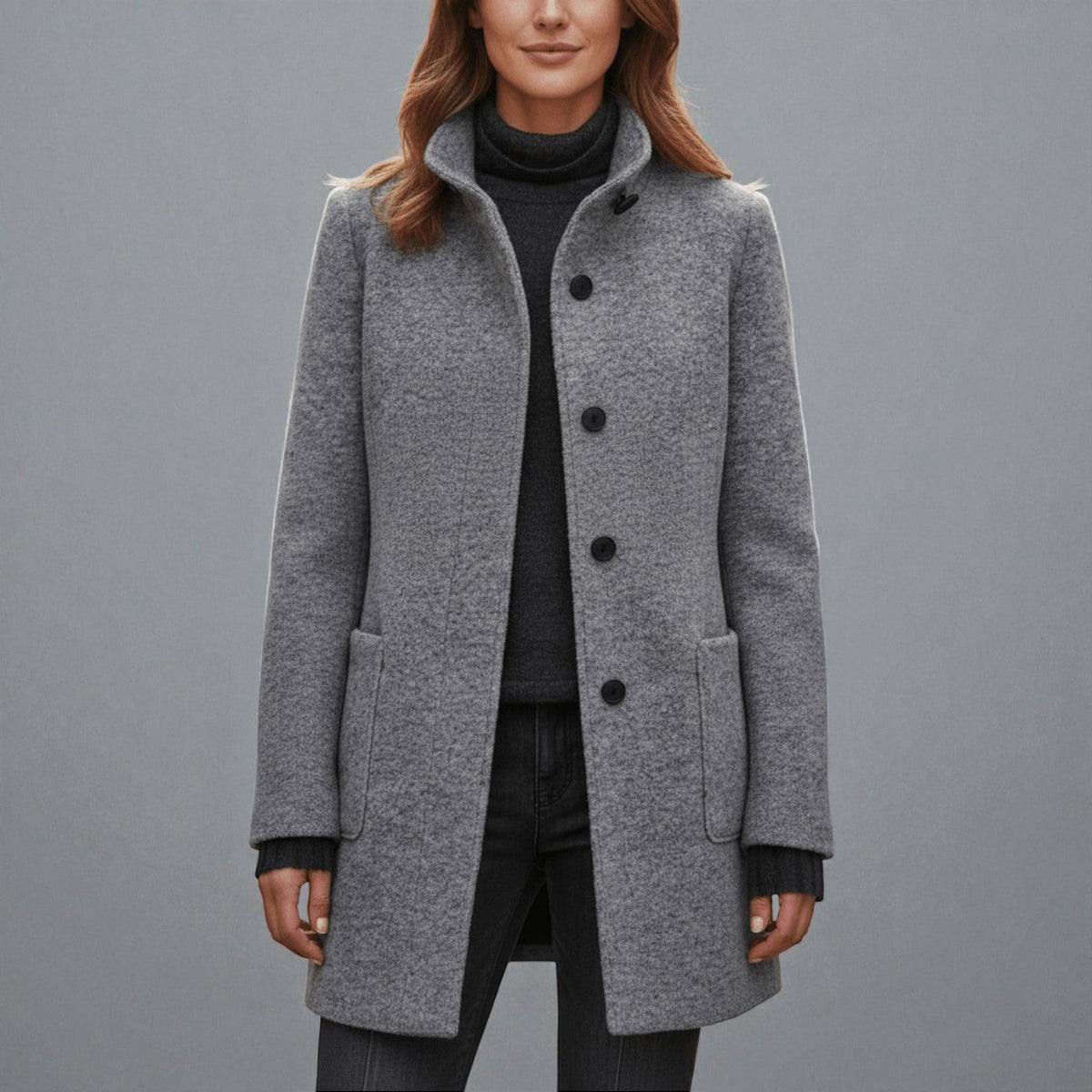 Elara Womens Winter Coat with Stand-Up Collar and Side Pockets