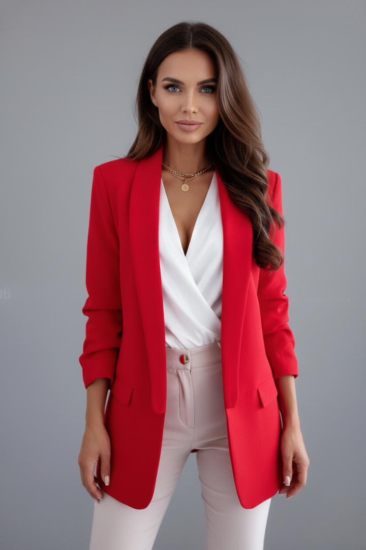 Women's Fitted Wrap Collar Blazer, Button Front | Tailored Waistline, Long Sleeves | 5 Colorways | S–3XL