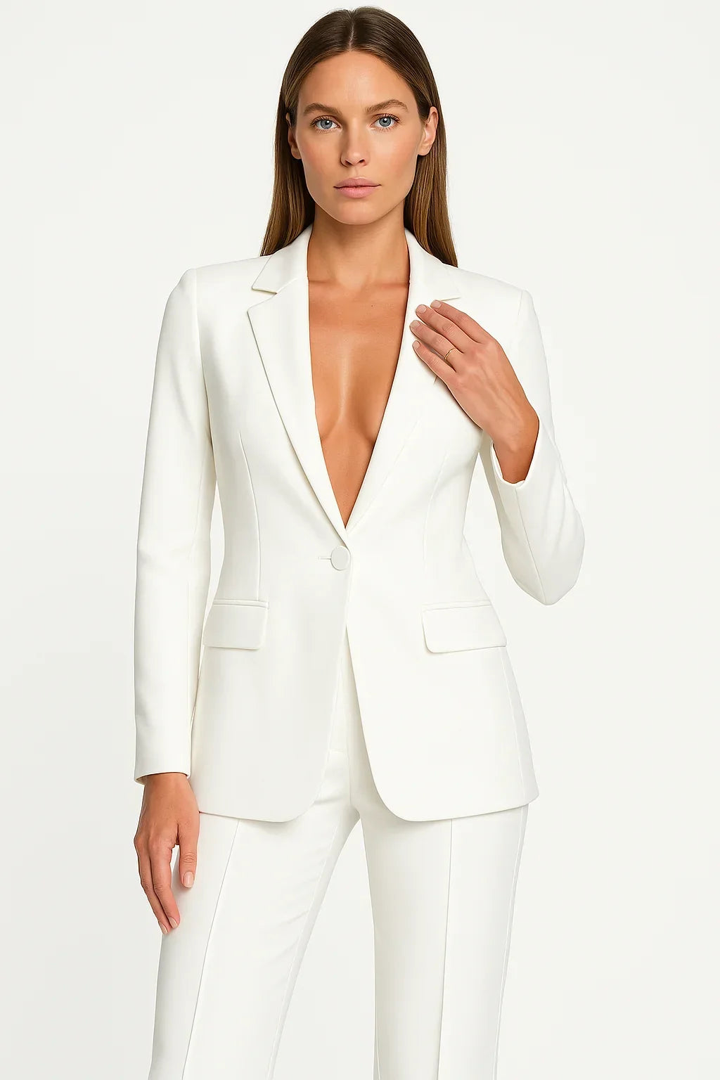 Laura Womens Blazer and Pants Suit Set in White