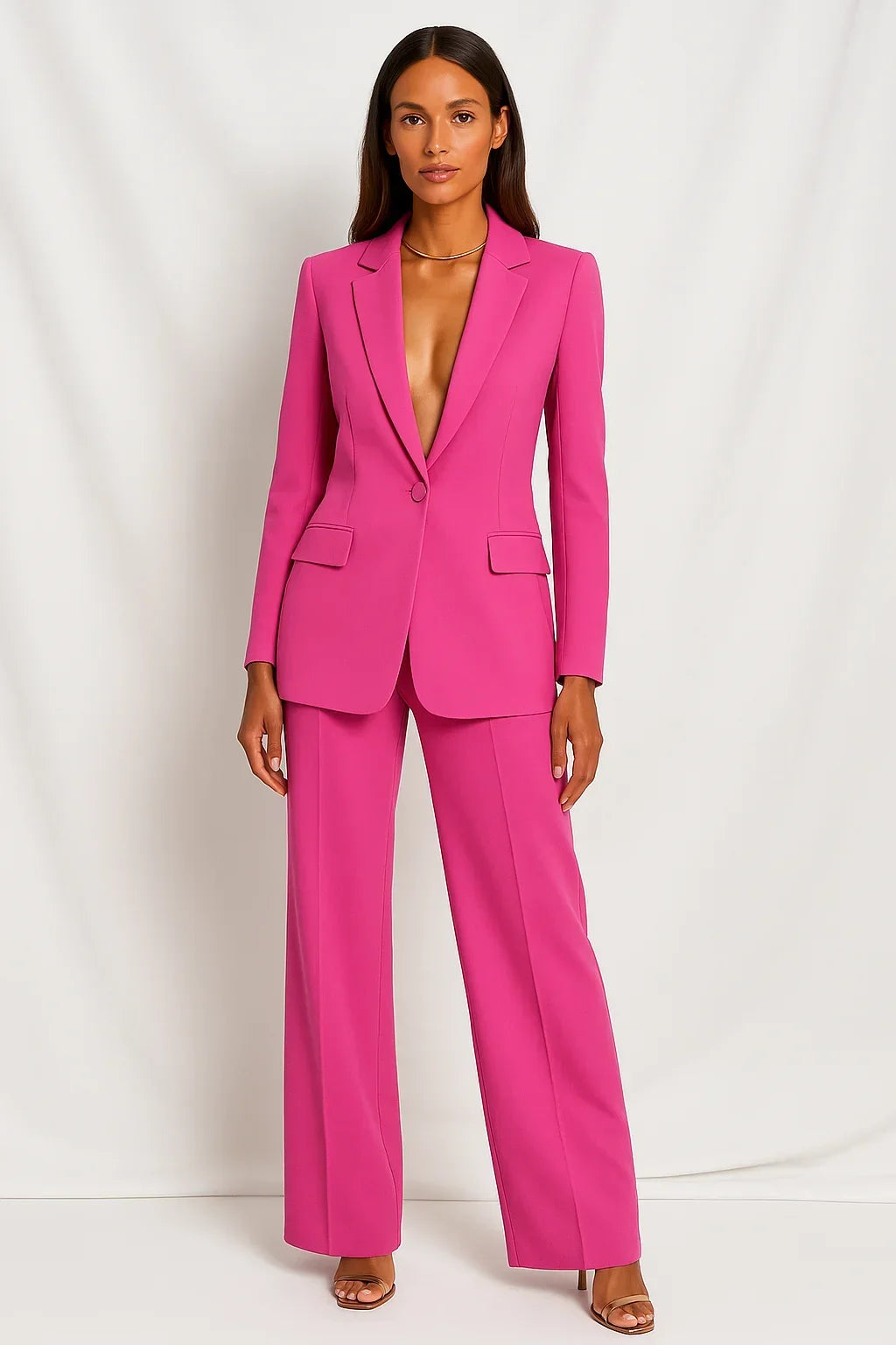 Laura Womens Blazer and Pants Suit Set in Pink