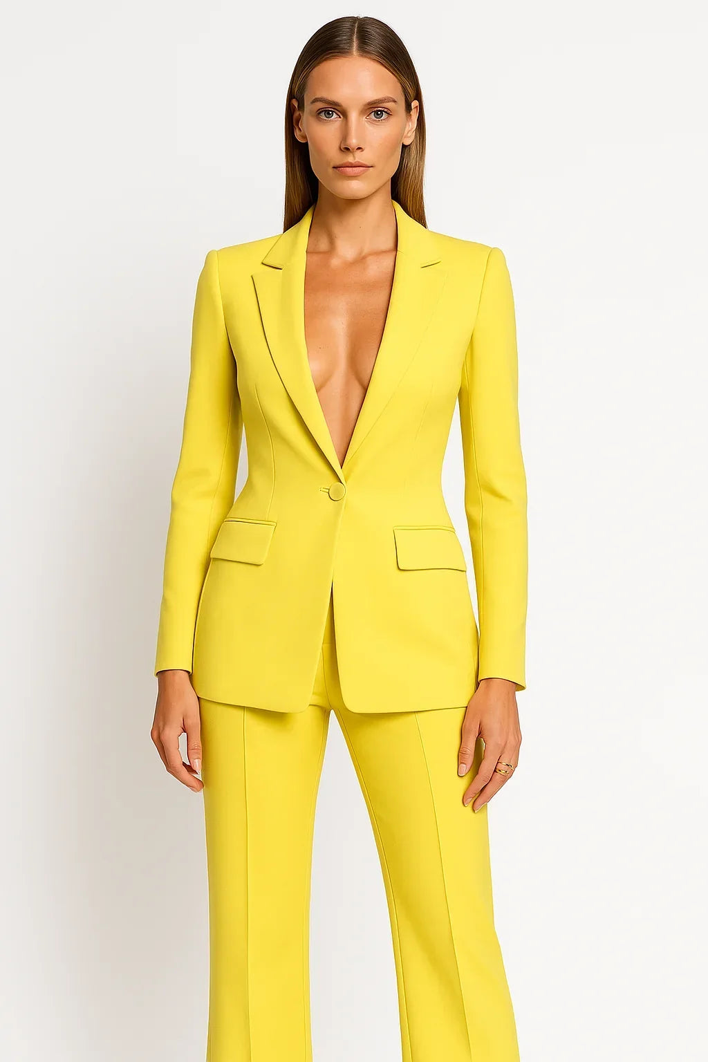 Laura Womens Blazer and Pants Suit Set in Yellow