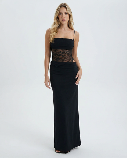 Lace Panel Maxi™ – Sculpted Bandeau Dress (Minimal Elegance & Modern Edge)