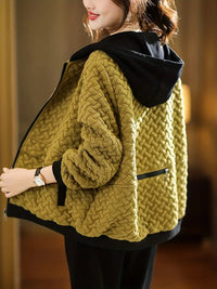 Mirelle | Womens Quilted Hooded Jacket, Basketweave Pattern | Padded, Zip-Up, Pockets | Amber, Terracotta, Black XS-4XL