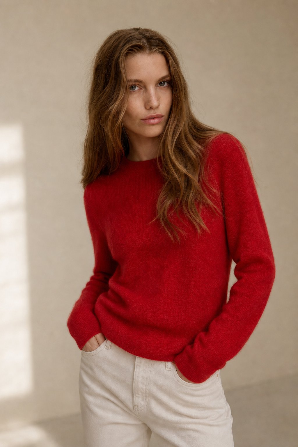 Natasha Womens Crewneck Knit Sweater in Red