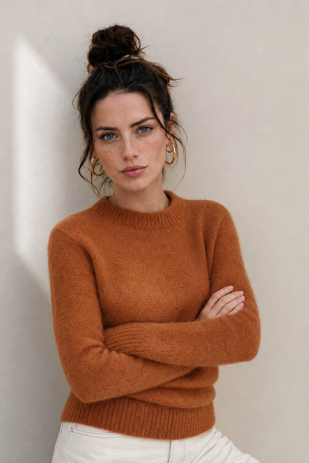 Natasha Womens Crewneck Knit Sweater in Orange