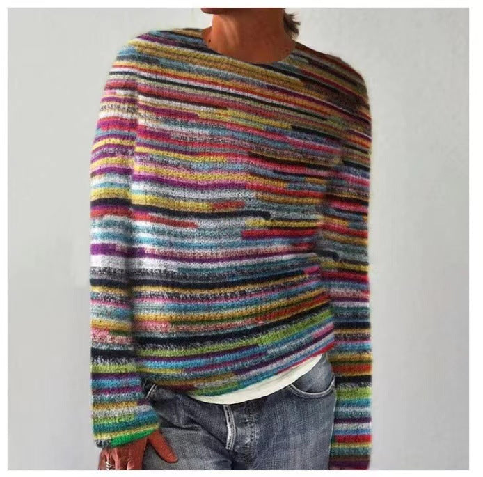 Women's Nordic Fair-Isle Knit Sweater, Crew Neck | Relaxed Pullover Fit, Colorful Yoke Pattern | 5 Colorways | XS–3XL