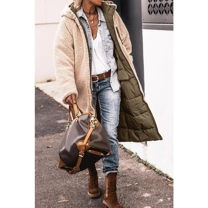 Angela Womens Longline Puffer Coat with Sherpa Lining