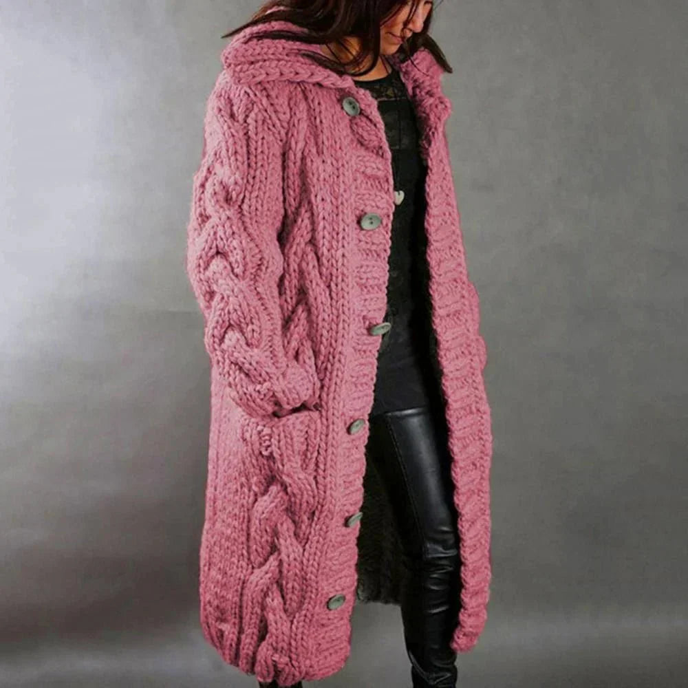 Lily Womens Oversized Cardigan, Chunky Cable Knit in Pink