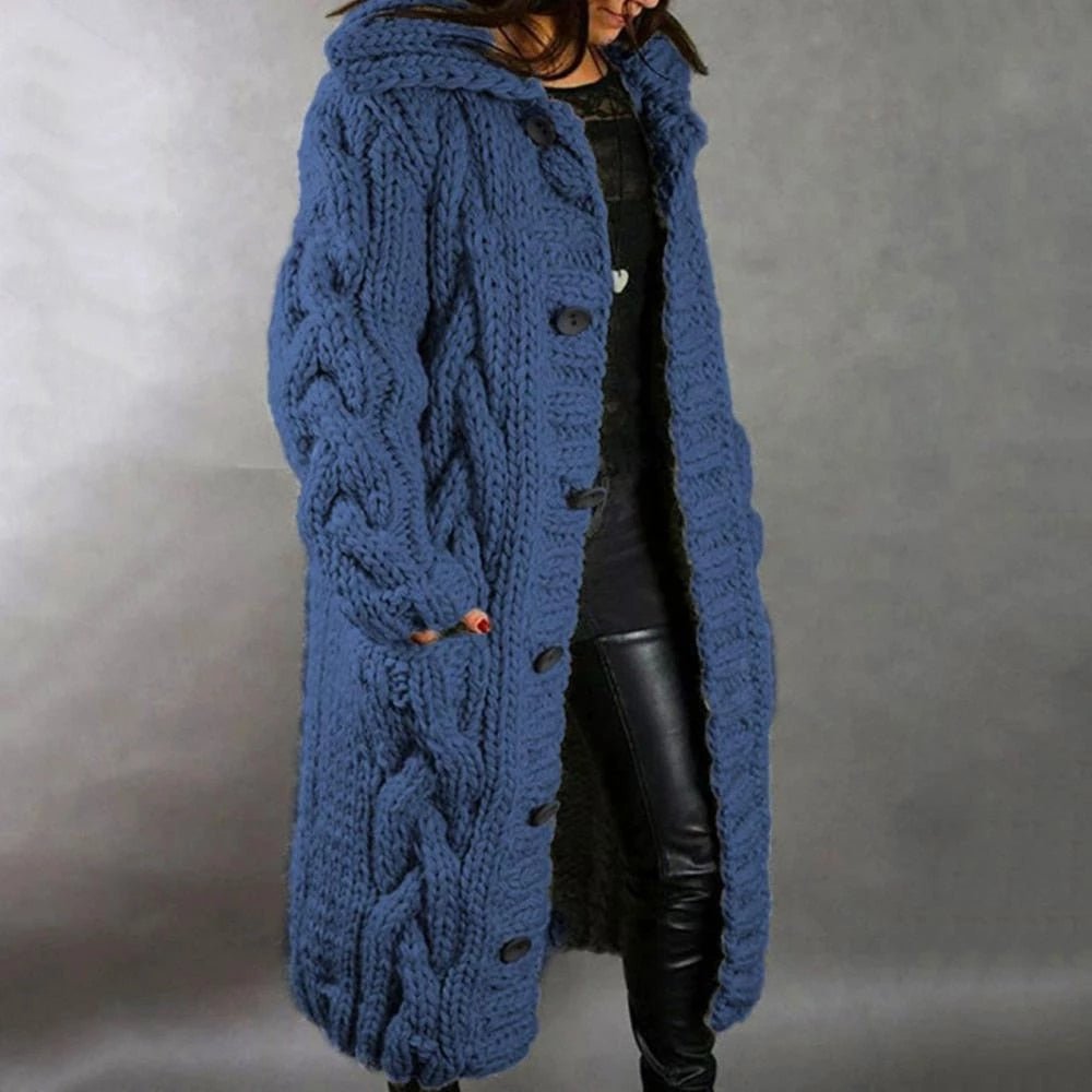Lily Womens Oversized Cardigan, Chunky Cable Knit in Blue