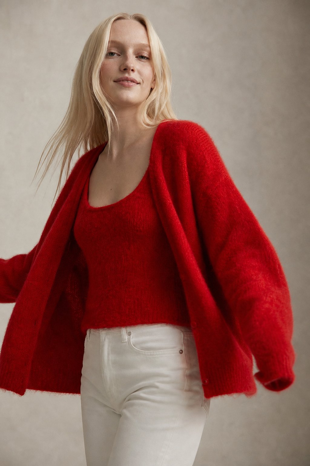 Vanessa Womens Oversized Cardigan Sweater with Soft Cashmere-Like Feel in Red Fur