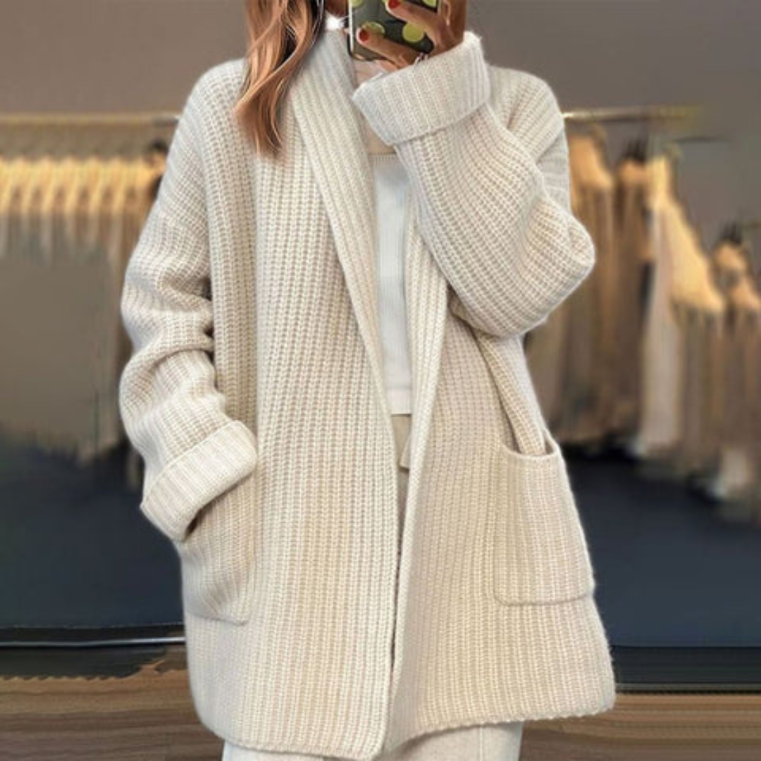 Halvara | Women's Open Front Cardigan Knit Sweater — Chunky Oversized Layer with Patch Pockets | Westmere