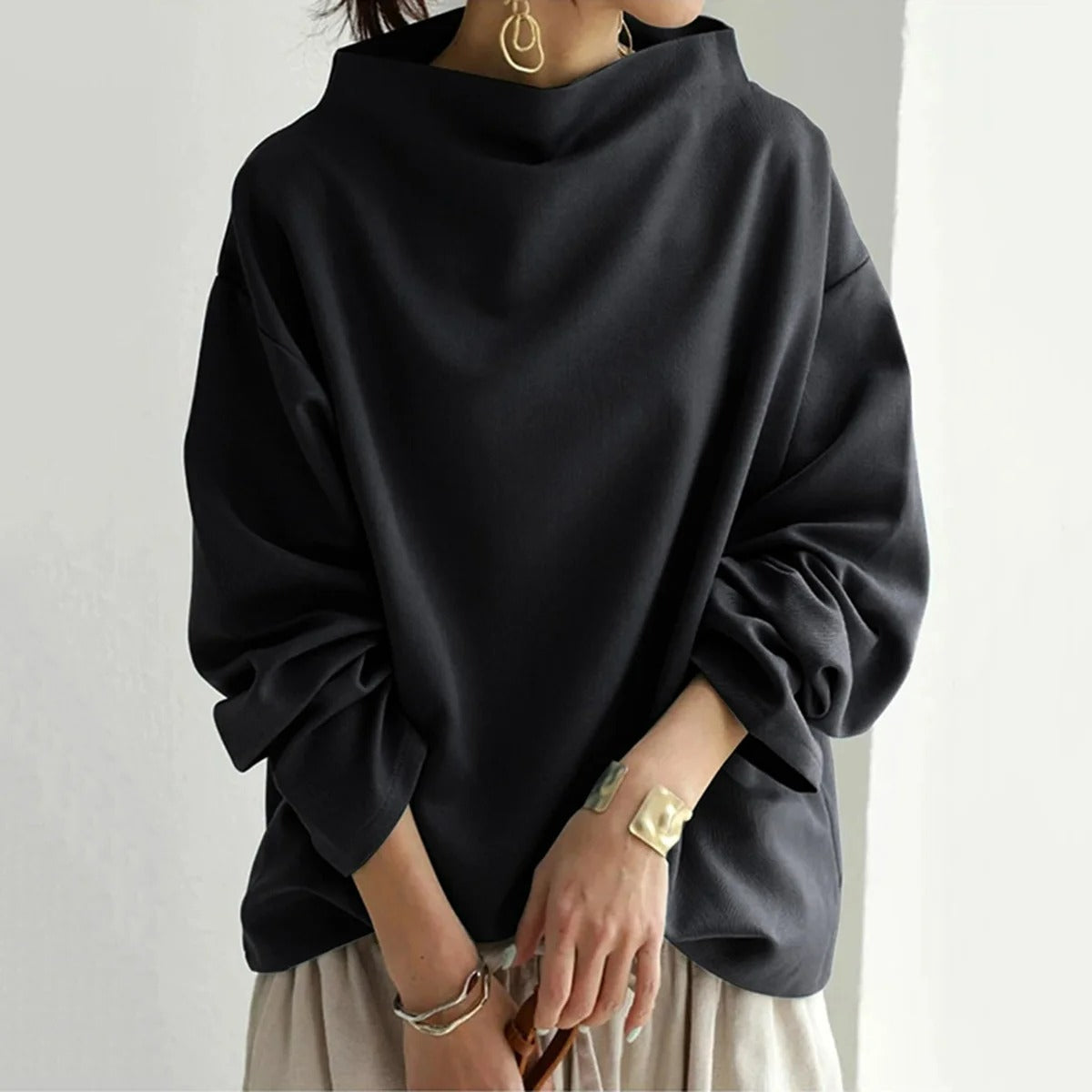 Halvara | Women's Oversized Mock Neck Sweater — Relaxed Long-Sleeve Layering Pullover | Westmere