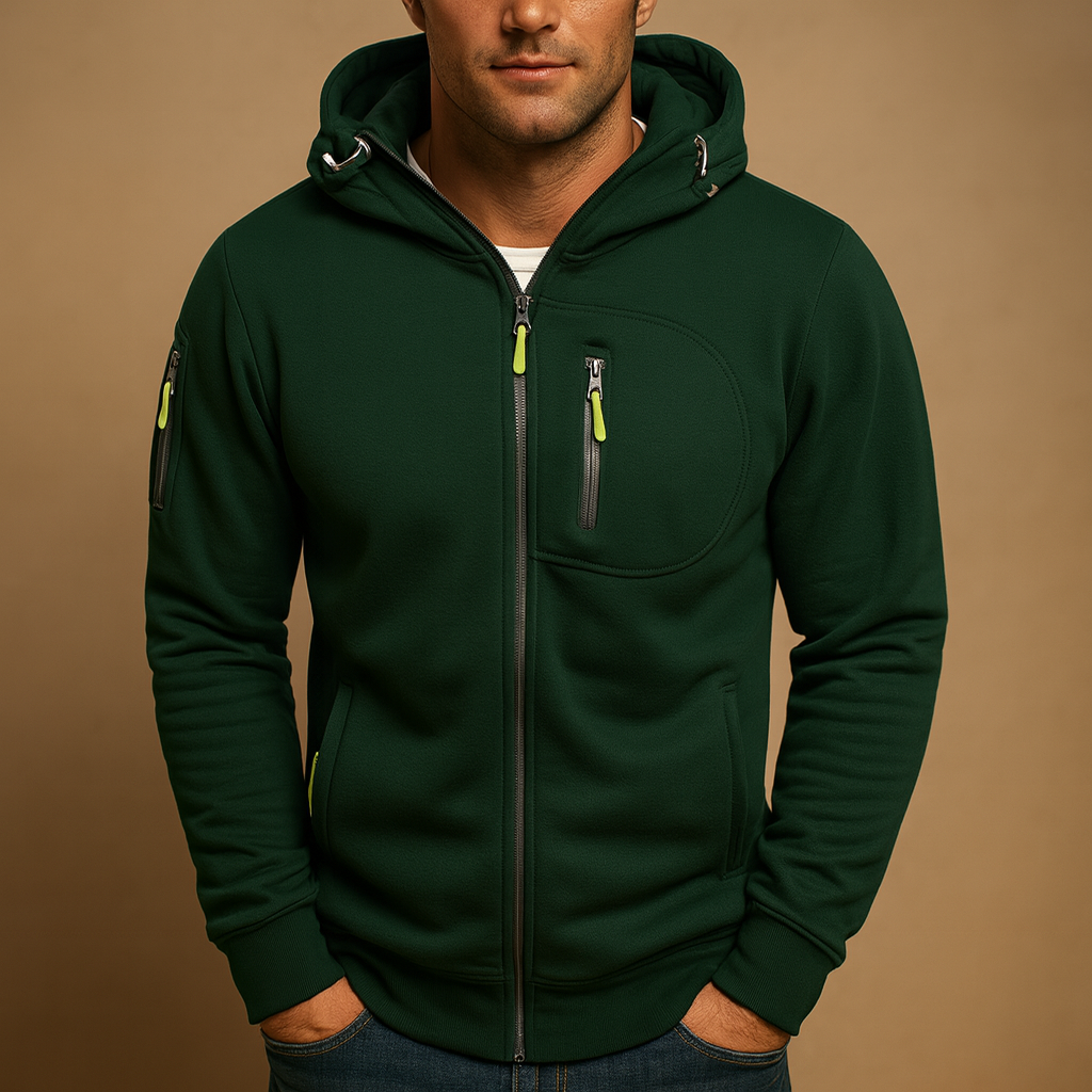 Ian Mens Zip Up Hoodie with Zip Pockets in Green