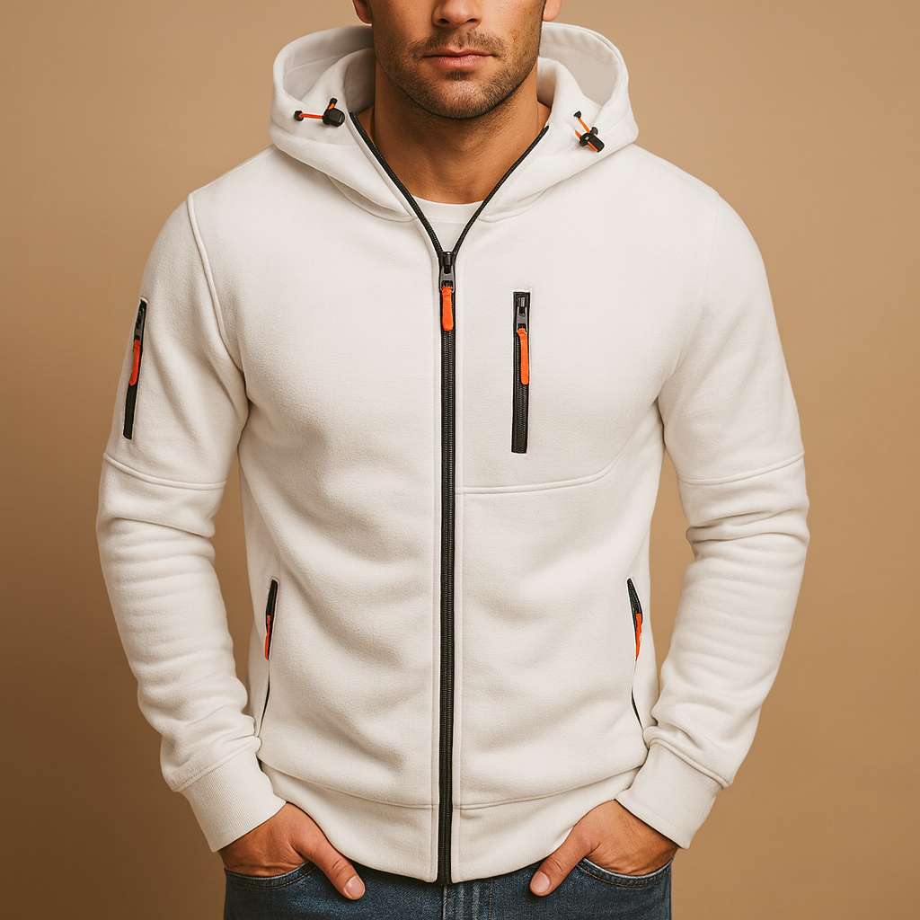 Ian Mens Zip Up Hoodie with Zip Pockets in White