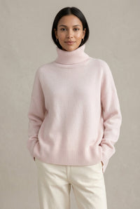 Katie | Womens Oversized Cashmere Turtleneck Sweater | Fold-Over Neck, Ribbed Trim | Pink, White and More S-4XL