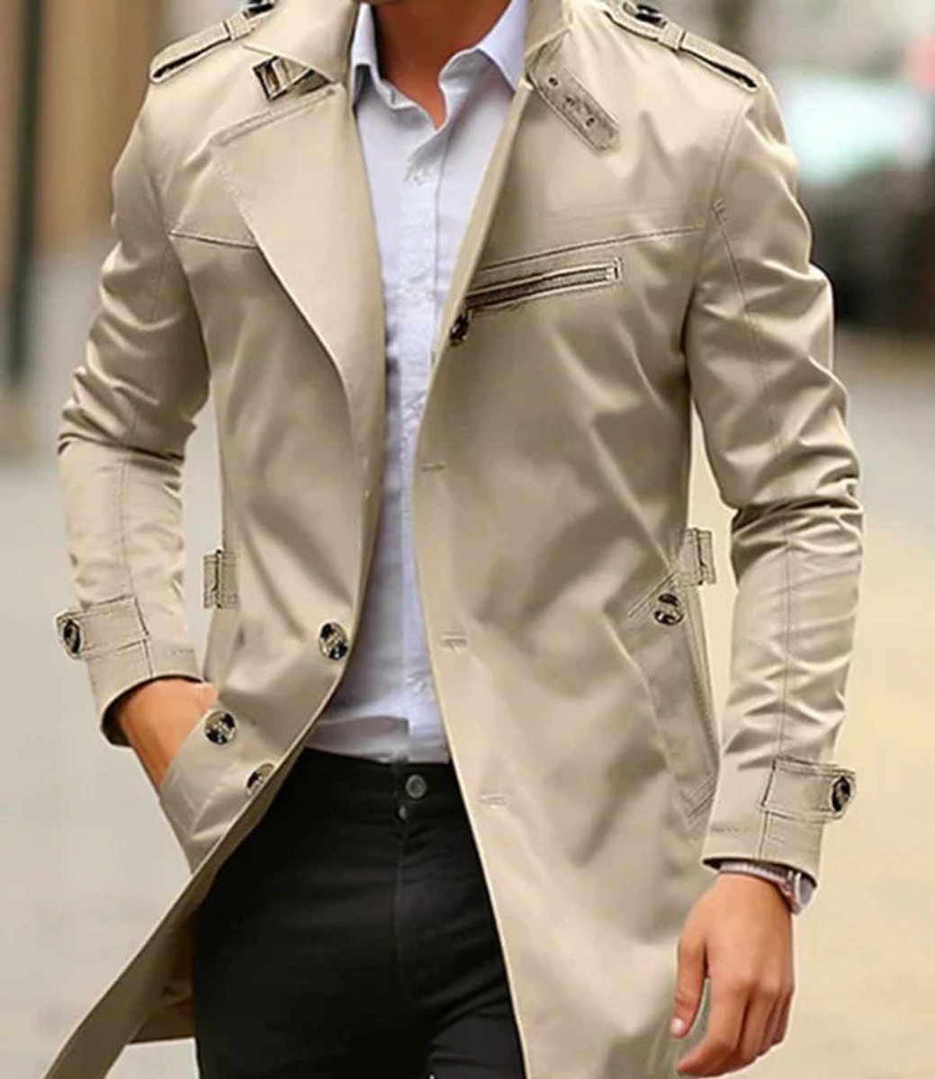 Niklas | Herren Trenchcoat mit Schulterriemen — Klassischer Wool Coat mit Reißverschlusstasche in 5 Farben | Westmere