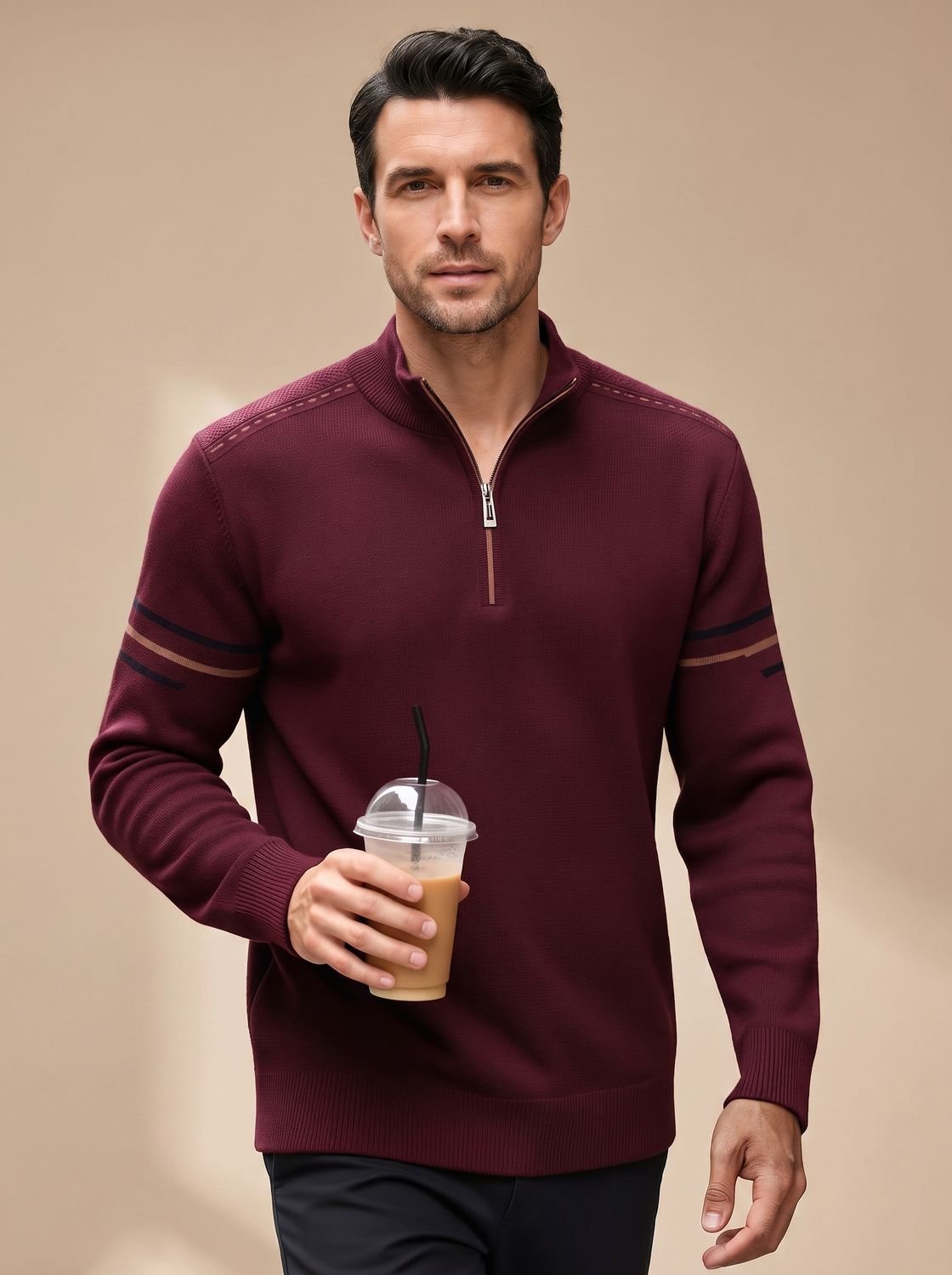 Simon | Herren Half-Zip Stehkragen Pullover — Klassisches Design mit Kontrastnähten in 4 Farben | Westmere
