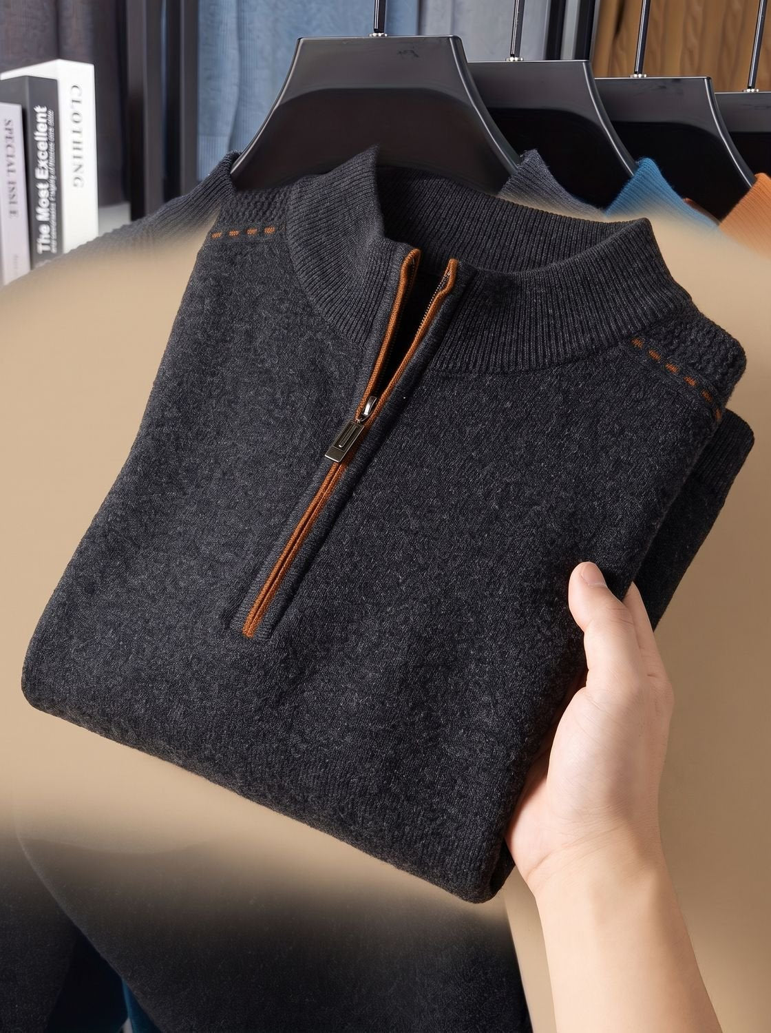 Simon | Herren Half-Zip Stehkragen Pullover — Klassisches Design mit Kontrastnähten in 4 Farben | Westmere