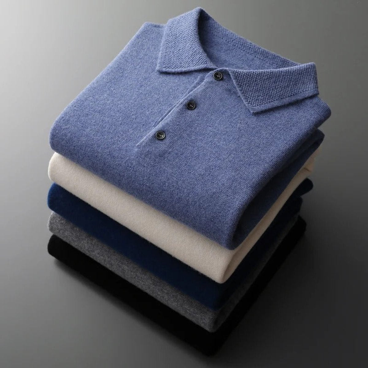Sebastian | Herren Kaschmir Polo Knit Sweater — Langarm Business Pullover mit Knopfleiste in 5 Farben | Westmere