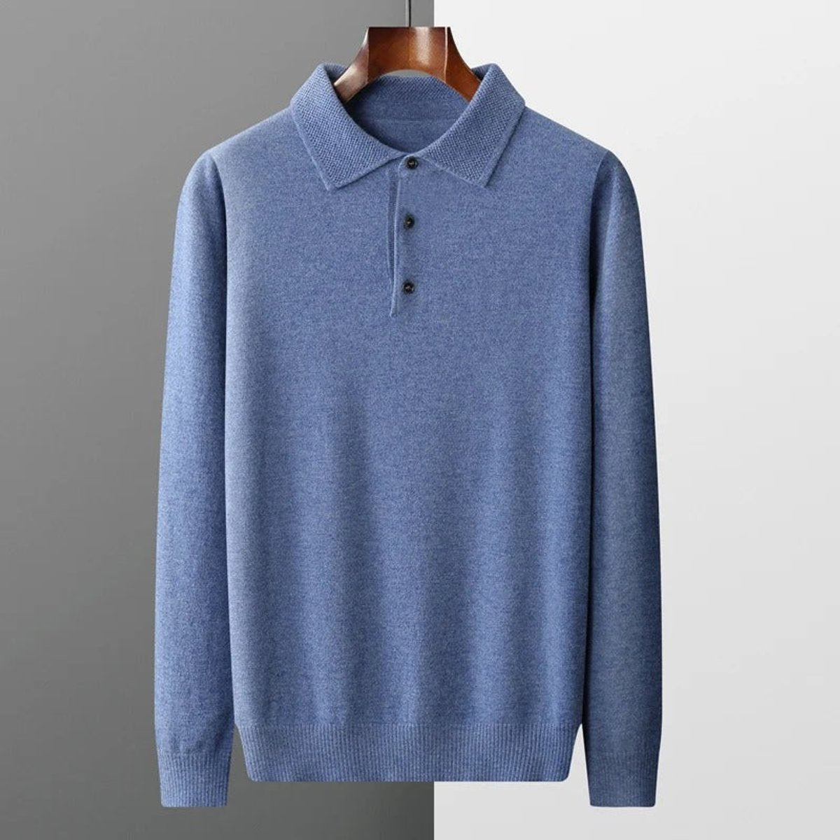 Sebastian | Herren Kaschmir Polo Knit Sweater — Langarm Business Pullover mit Knopfleiste in 5 Farben | Westmere