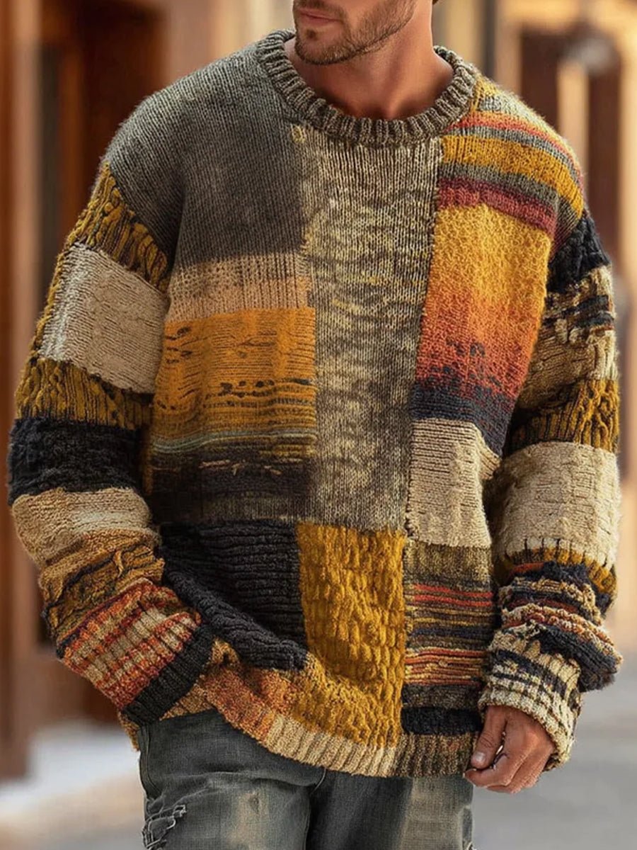 Matthias | Herren Patchwork Knit Sweater — Grobstrick Rundhals Langarm in S–5XL | Westmere