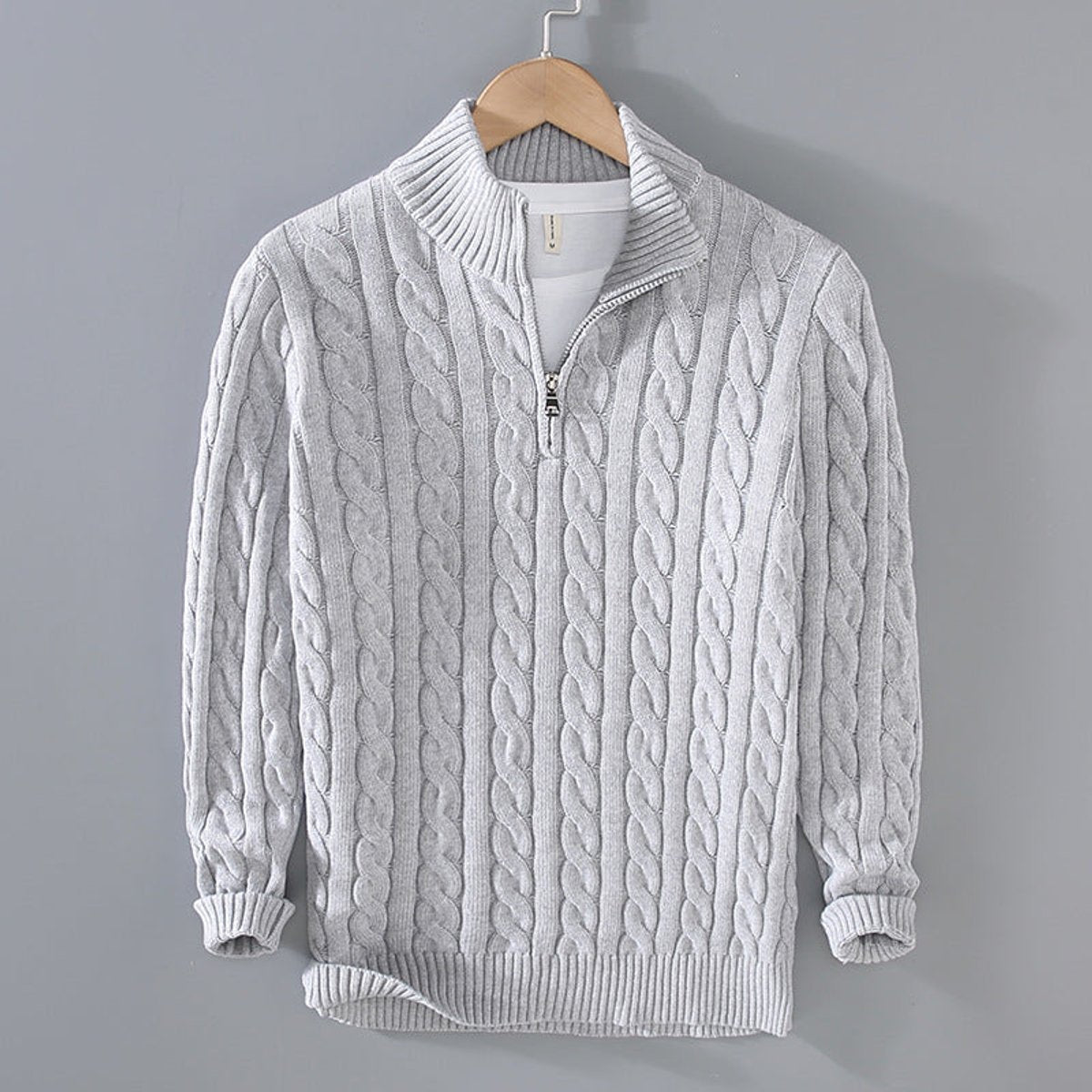 Simon | Herren Half-Zip Zopfmuster Pullover — Baumwoll-Wollmischung mit Stehkragen in 5 Farben | Westmere