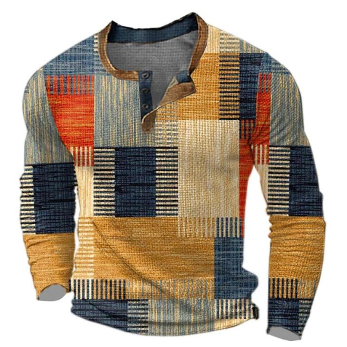 Christian | Herren Retro Colorblock Henley Pullover — Karomuster Knit in Erdtönen S–4XL | Westmere