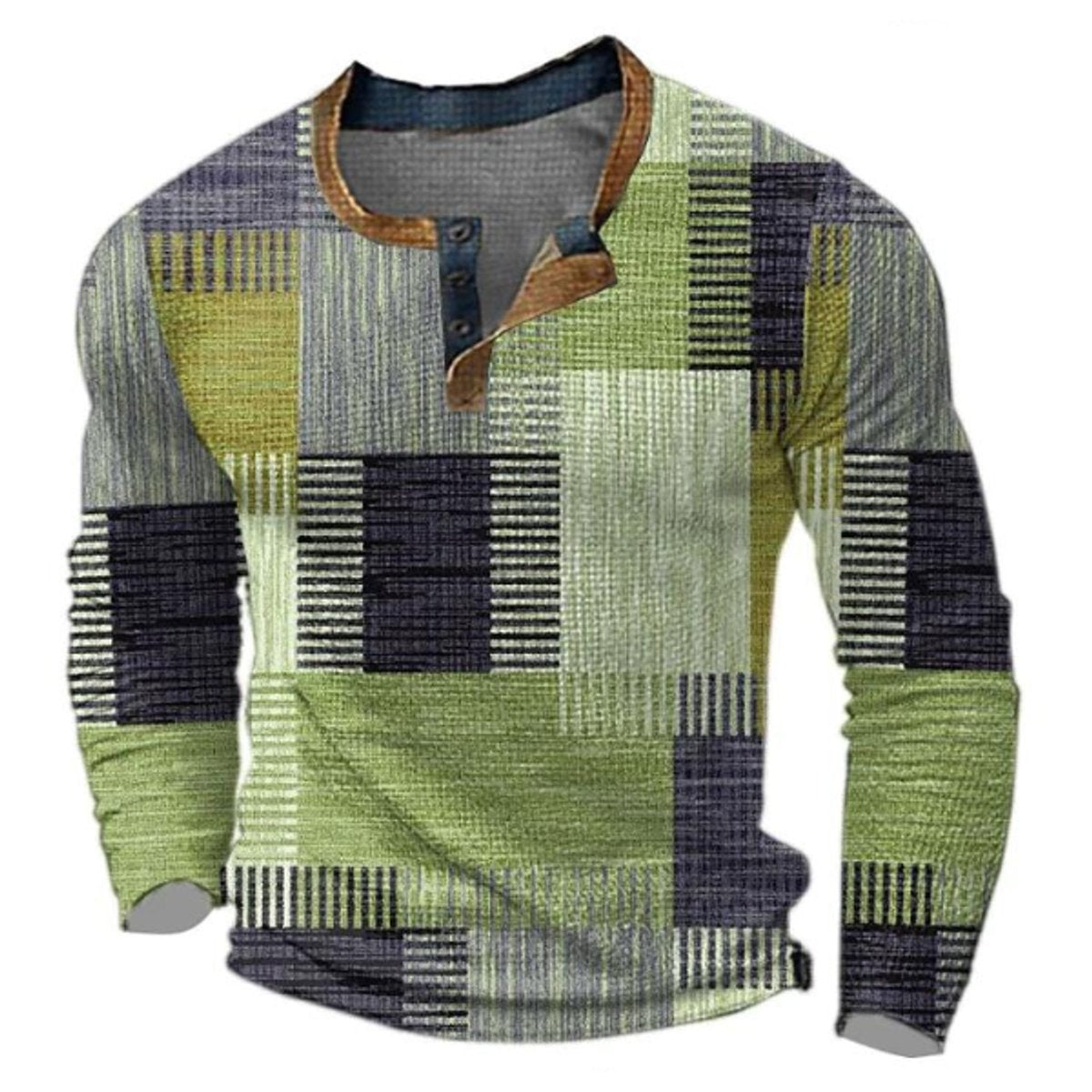 Christian | Herren Retro Colorblock Henley Pullover — Karomuster Knit in Erdtönen S–4XL | Westmere