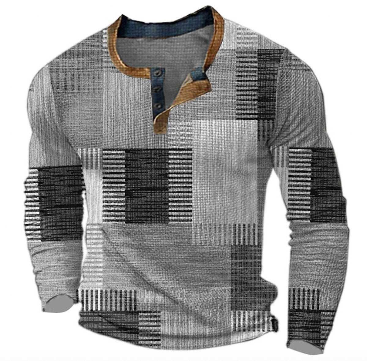 Christian | Herren Retro Colorblock Henley Pullover — Karomuster Knit in Erdtönen S–4XL | Westmere