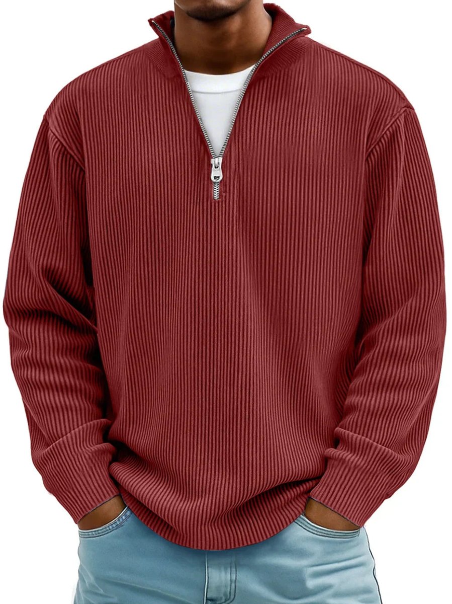 Simon | Herren Rippstrick Quarter-Zip Pullover mit Stehkragen — Formbeständiger Strick in 10 Farben | Westmere
