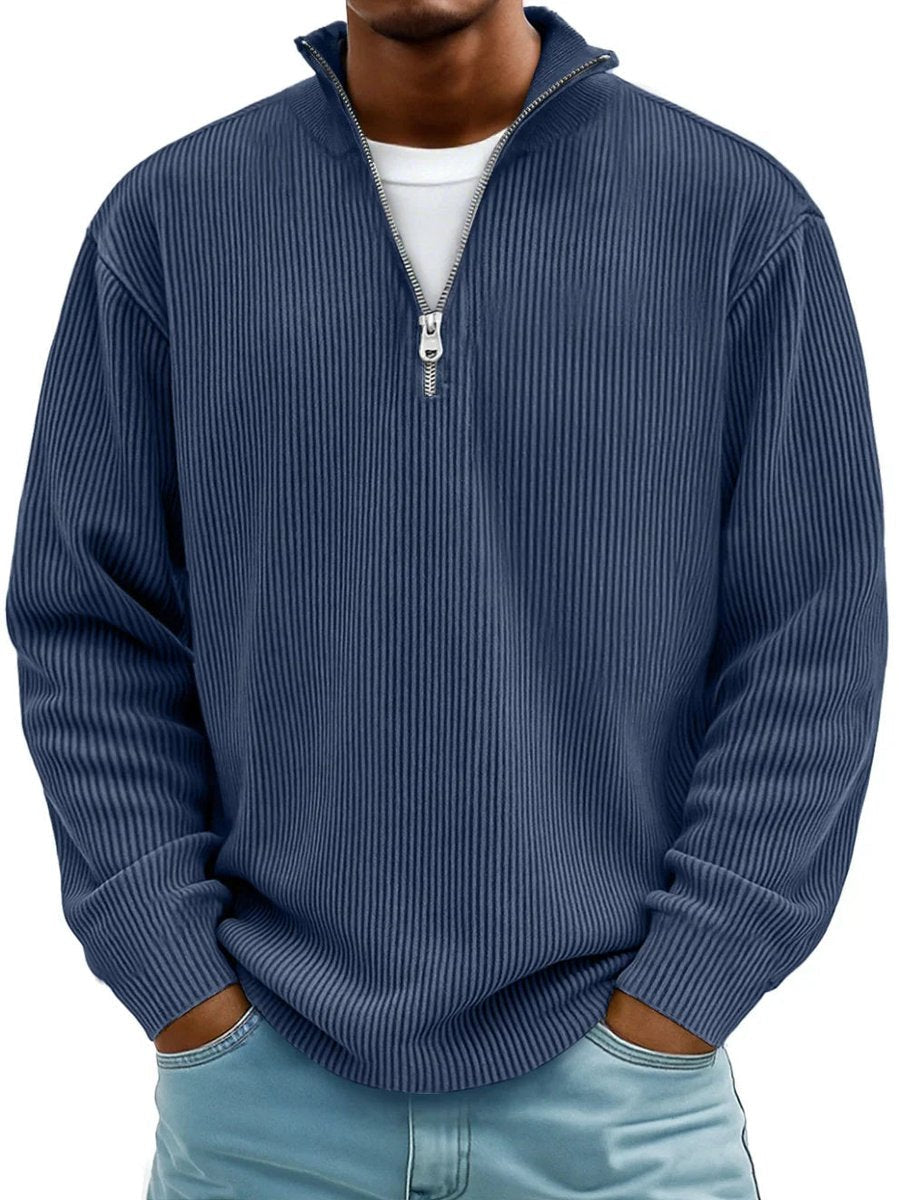 Simon | Herren Rippstrick Quarter-Zip Pullover mit Stehkragen — Formbeständiger Strick in 10 Farben | Westmere