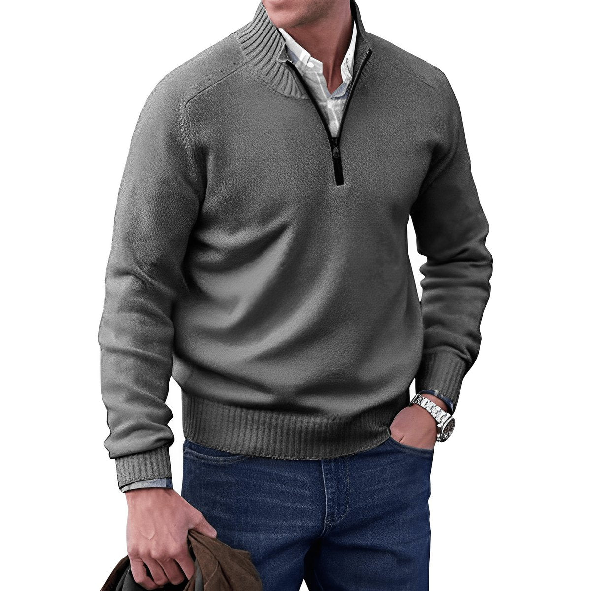Elias | Herren Strick-Sweater Regular-Fit Quarter-Zip Pullover — Klassischer Winter-Knit in 10 Farben | Westmere