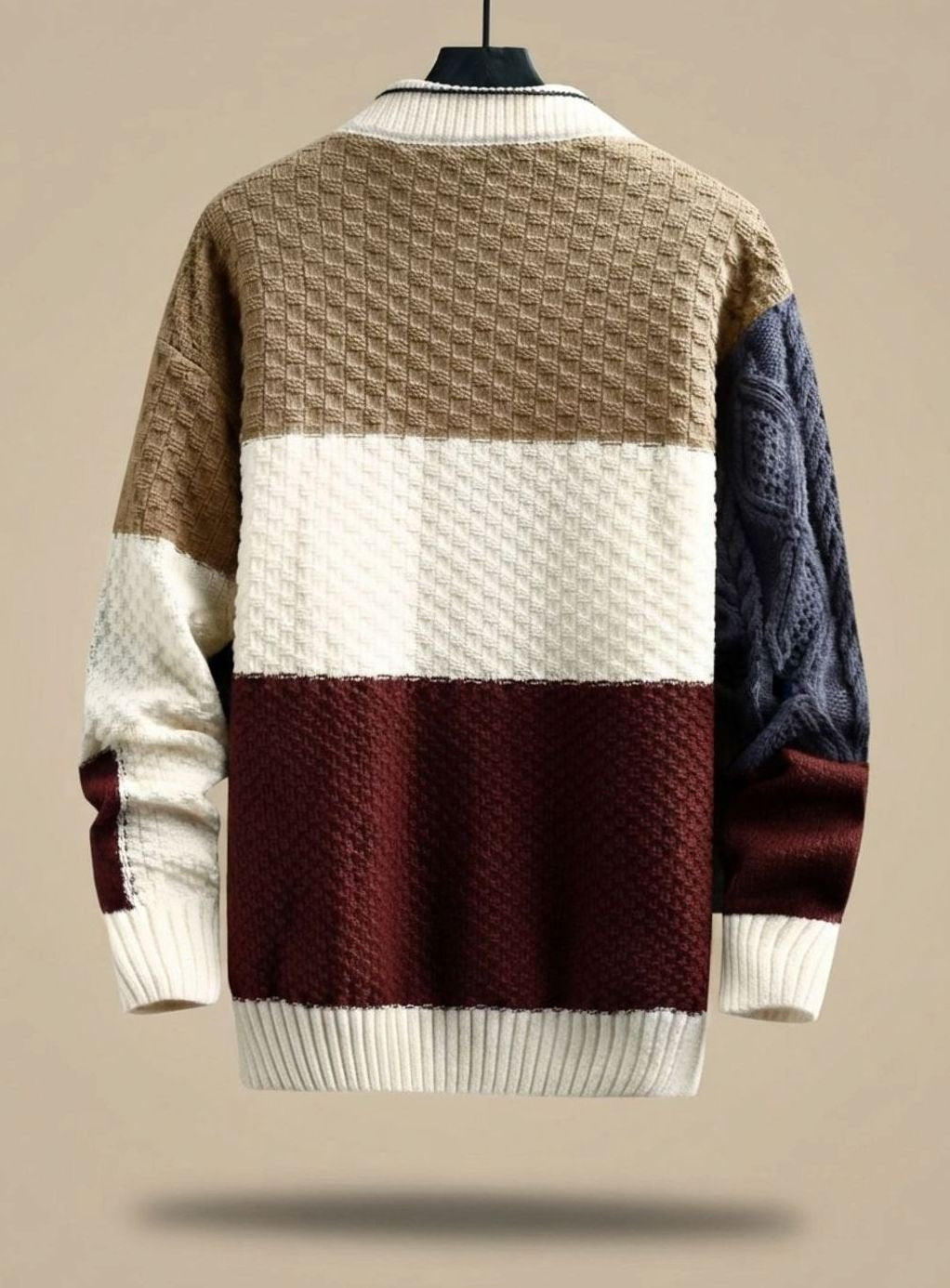 Stefan | Herren Colorblock Grobstrick Cardigan — Reverskragen mit Zopfmuster-Ärmeln in 2 Farben | Westmere