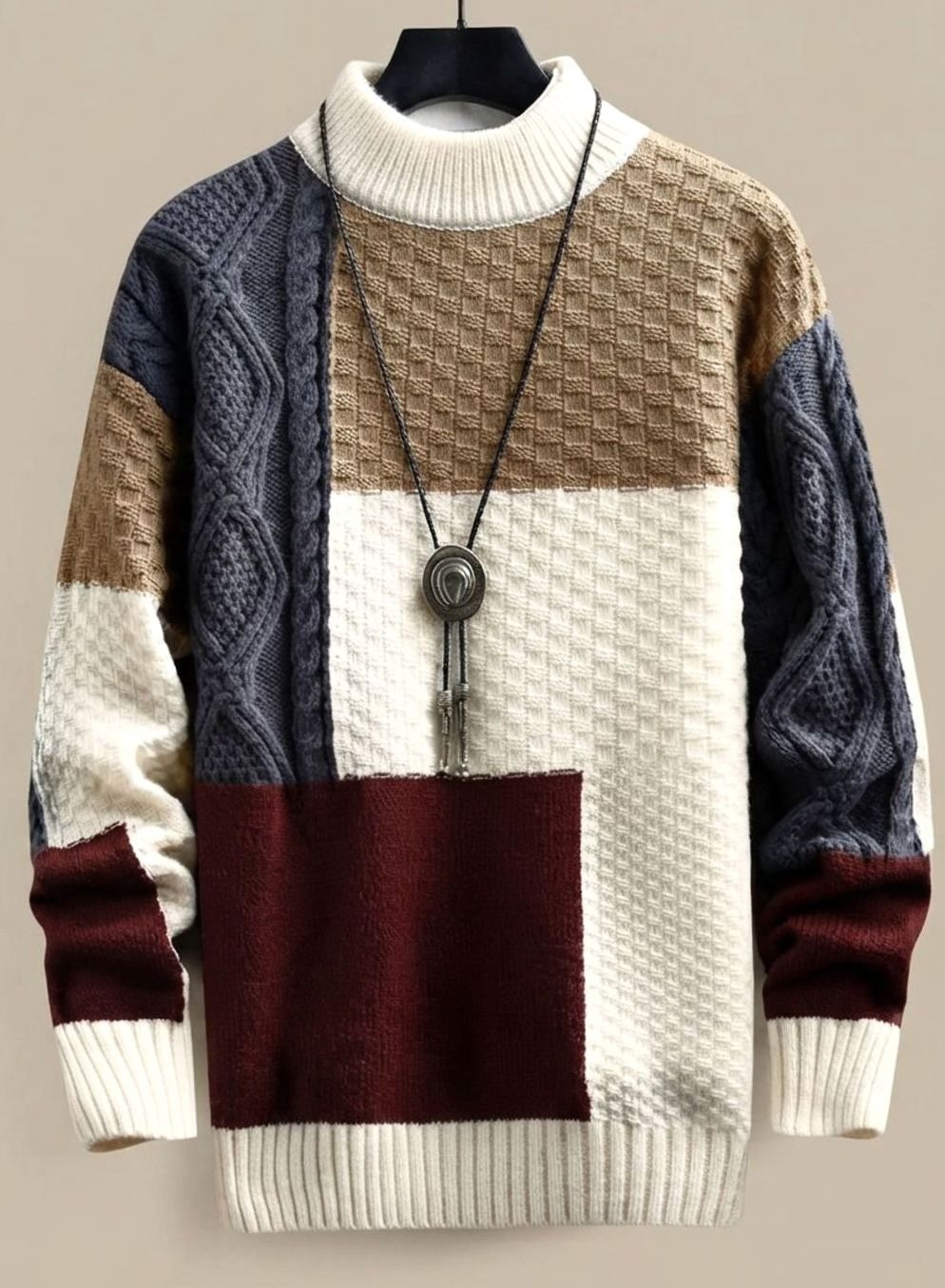 Stefan | Herren Colorblock Grobstrick Cardigan — Reverskragen mit Zopfmuster-Ärmeln in 2 Farben | Westmere