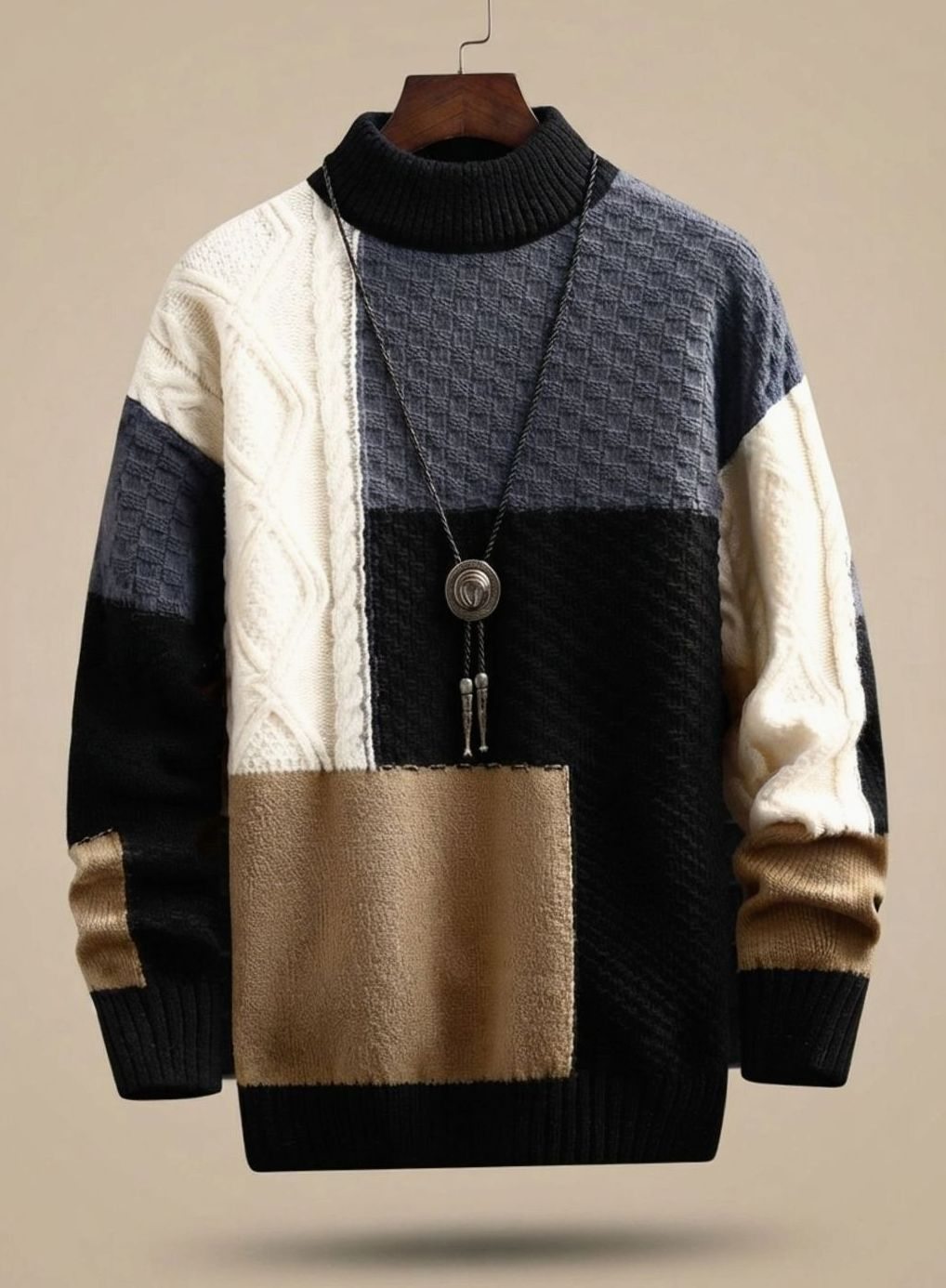 Stefan | Herren Colorblock Grobstrick Cardigan — Reverskragen mit Zopfmuster-Ärmeln in 2 Farben | Westmere