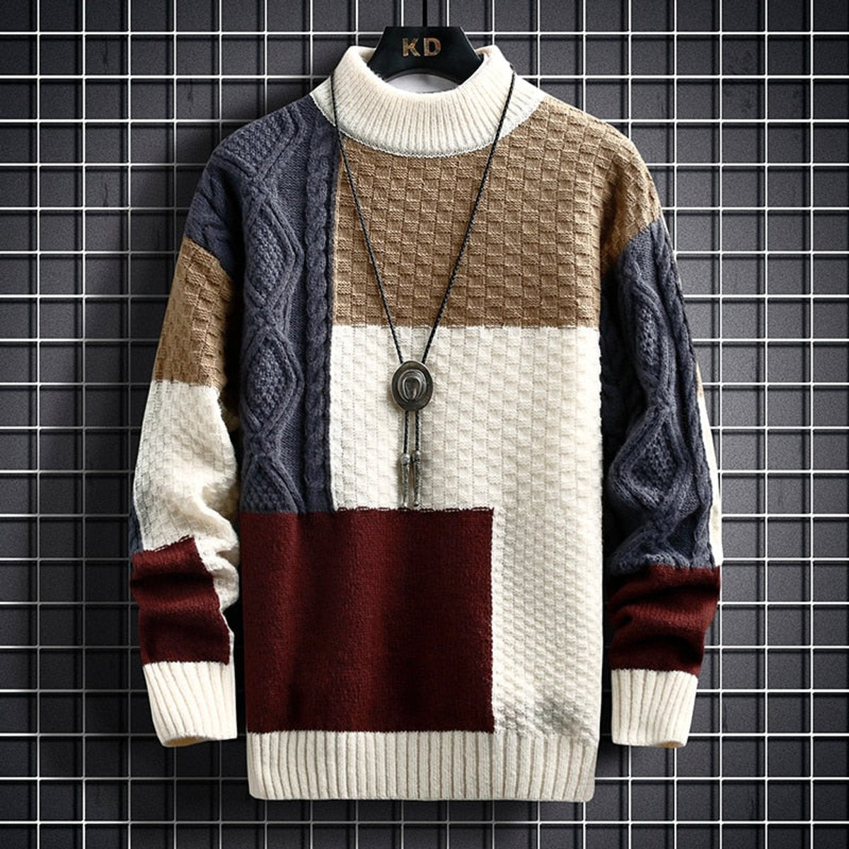 Alexander | Herren Colorblock Grobstrick Cardigan — Knopfleiste mit Zopfmuster-Ärmeln in 2 Farben | Westmere
