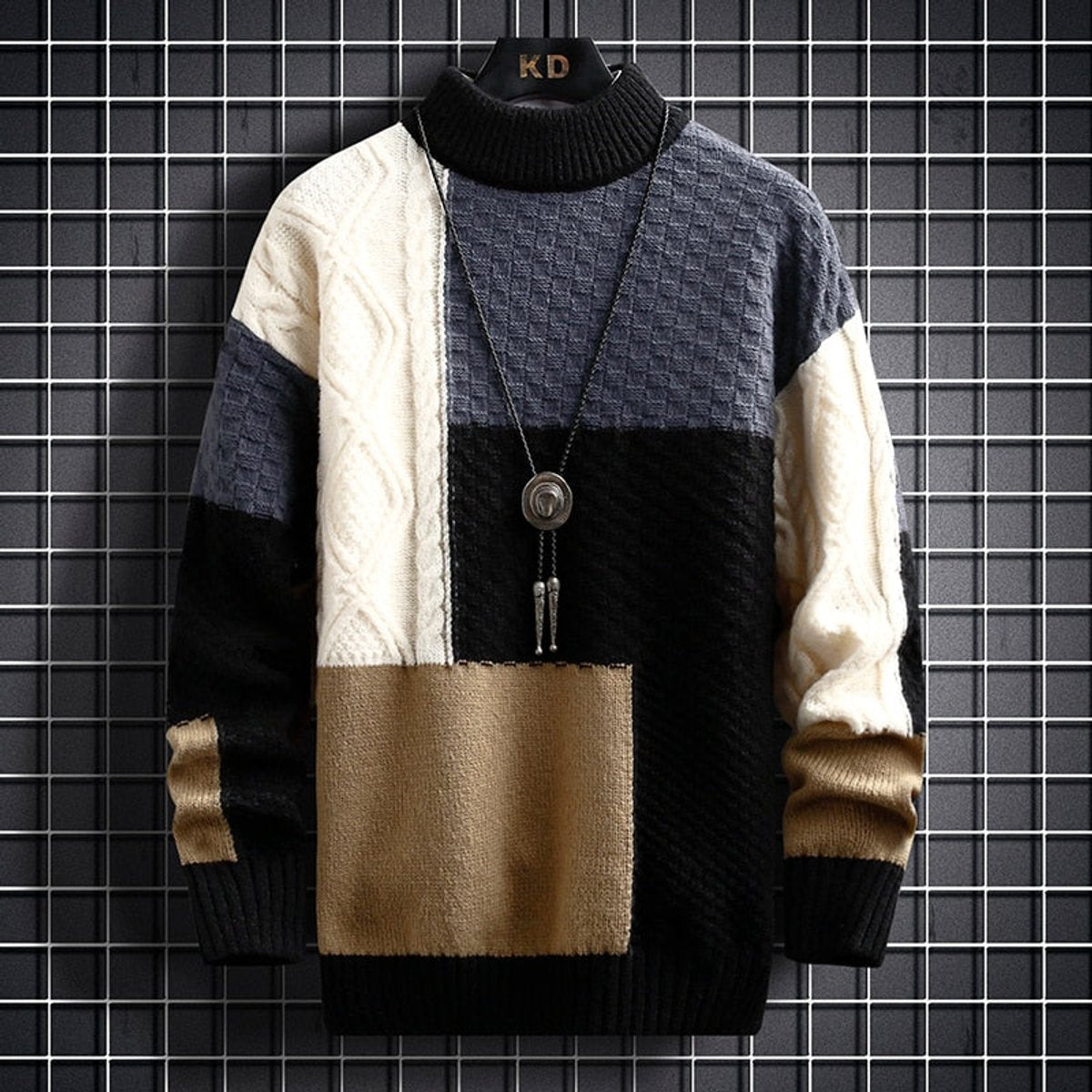 Alexander | Herren Colorblock Grobstrick Cardigan — Knopfleiste mit Zopfmuster-Ärmeln in 2 Farben | Westmere