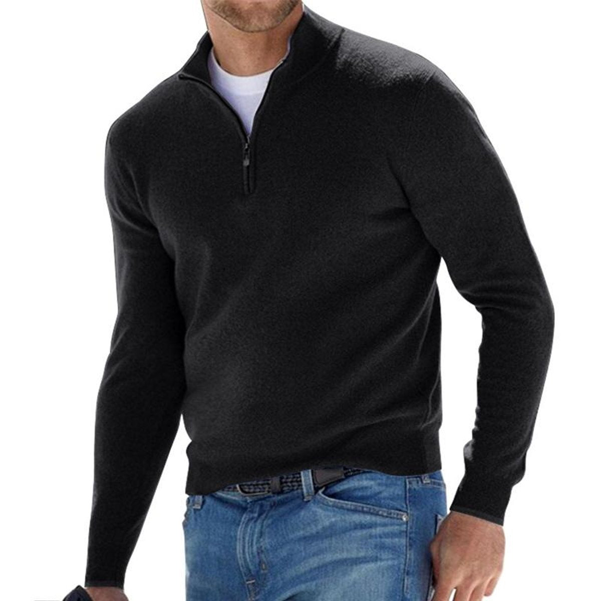 Dominik | Herren Half-Zip Strickpullover Regular Fit — Rippenbündchen mit Layering-Kragen in 6 Farben | Westmere