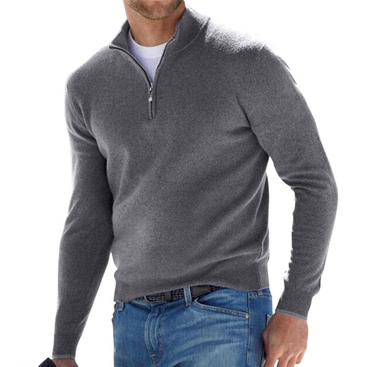 Dominik | Herren Half-Zip Strickpullover Regular Fit — Rippenbündchen mit Layering-Kragen in 6 Farben | Westmere