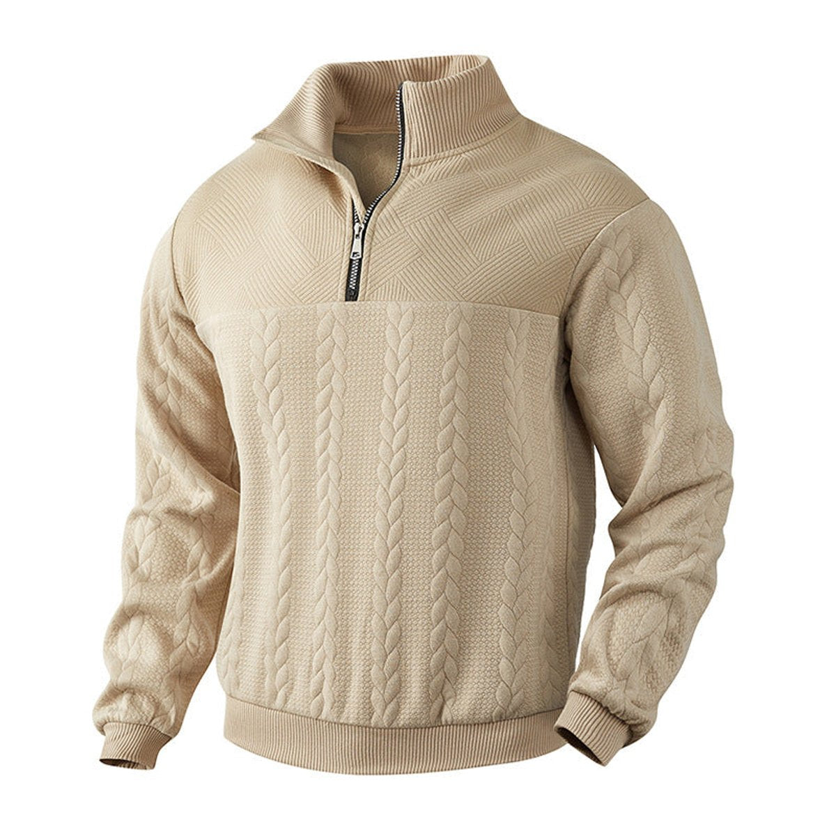 Andreas | Herren Zopfstrick Quarter-Zip Pullover — Metallreißverschluss mit Rippbündchen in 5 Farben | Westmere