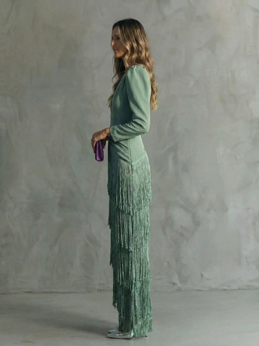 Chloe™ | Elegant midi dress with fringe sleeves