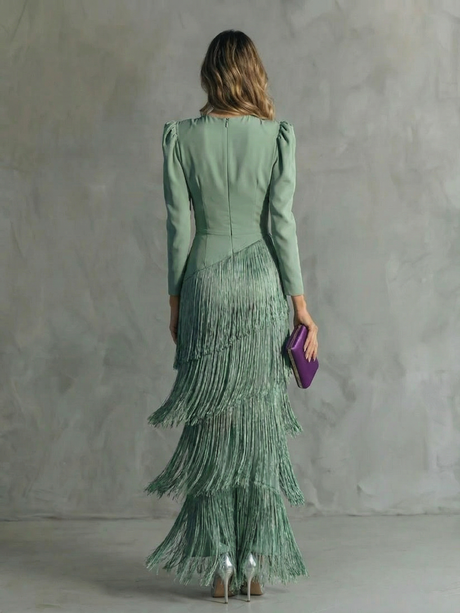 Chloe™ | Elegant midi dress with fringe sleeves