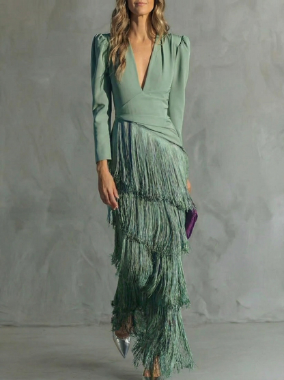 Chloe™ | Elegant midi dress with fringe sleeves